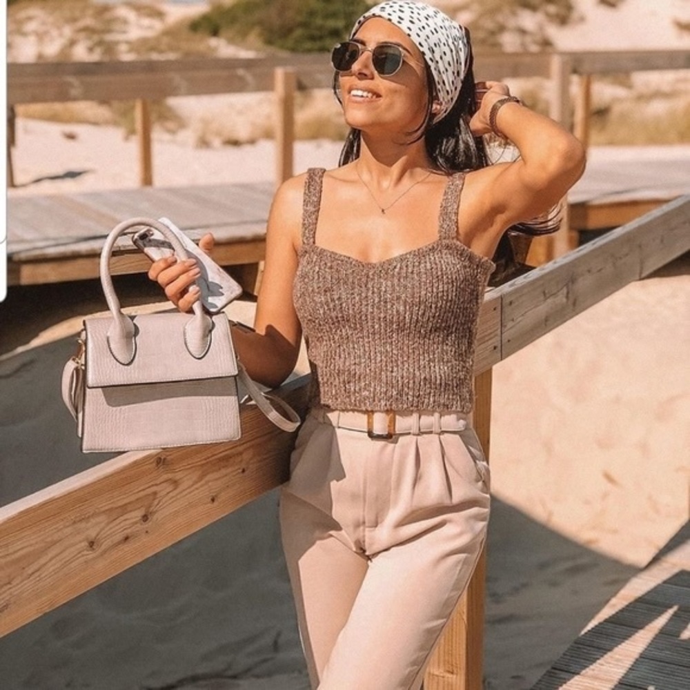 Zara Light Brown Knit Cropped Tank Top